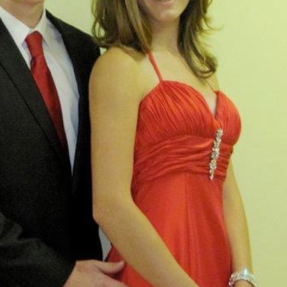 Red Mermaid Designer Rhinestone Pageant Prom Gown - Picture 7 of 13